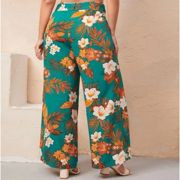 Boho Plus Size Floral Print Wide Leg Palazzo Pants - Picture 3 of 5